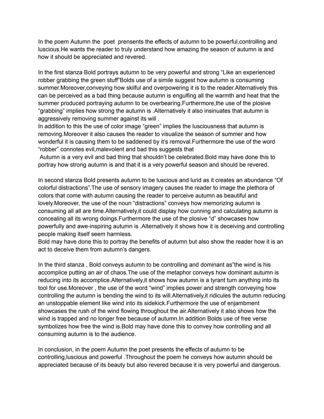 Grade 8 Unseen Poetry essay