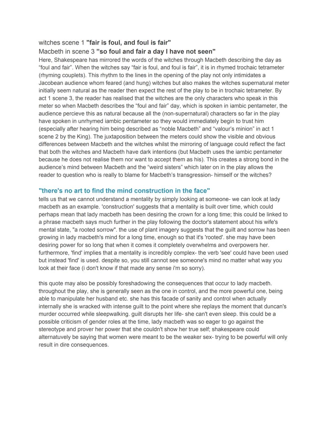 "unnatural deeds do breed unnatural troubles" act 5, scene 1
This quote on the surface suggests how unnatural Lady Macbeth's condition is, b