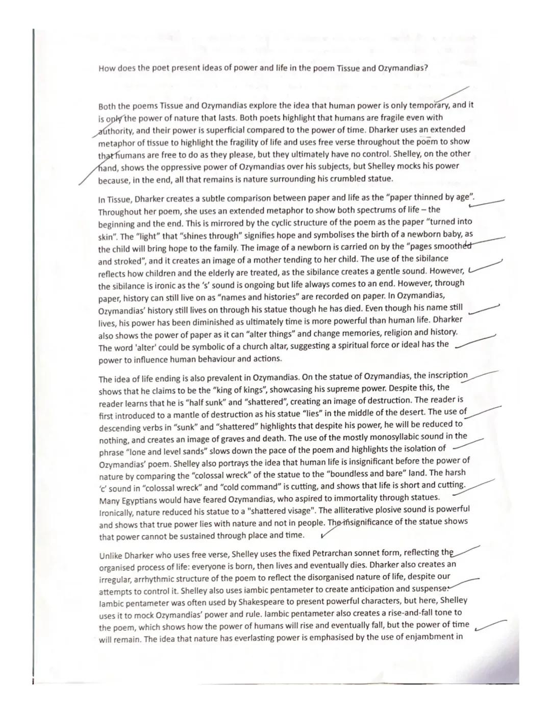 30/30 Mark essay on Tissue vs Ozymandias