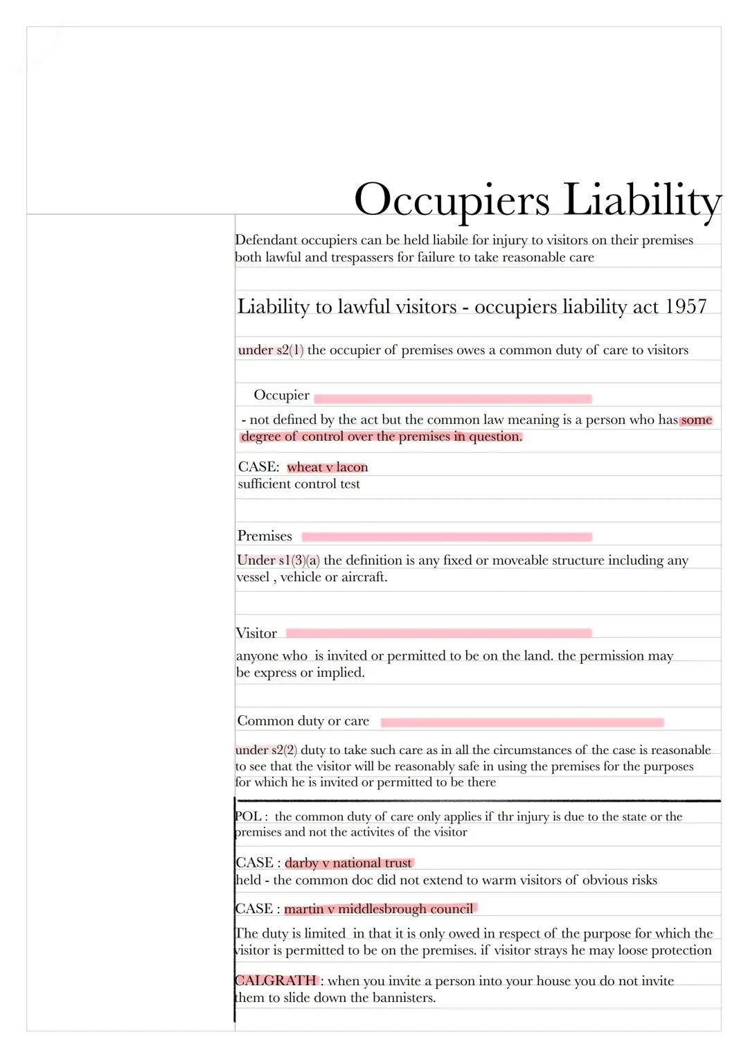 OCCUPIERS LIABILITY