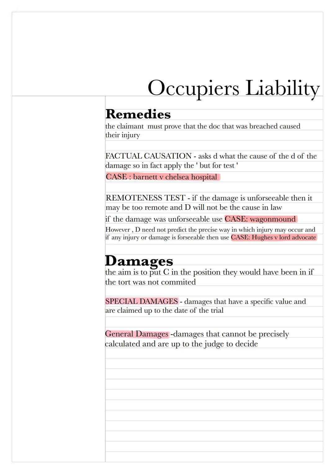 Occupiers Liability
Defendant occupiers can be held liabile for injury to visitors on their premises
both lawful and trespassers for failure
