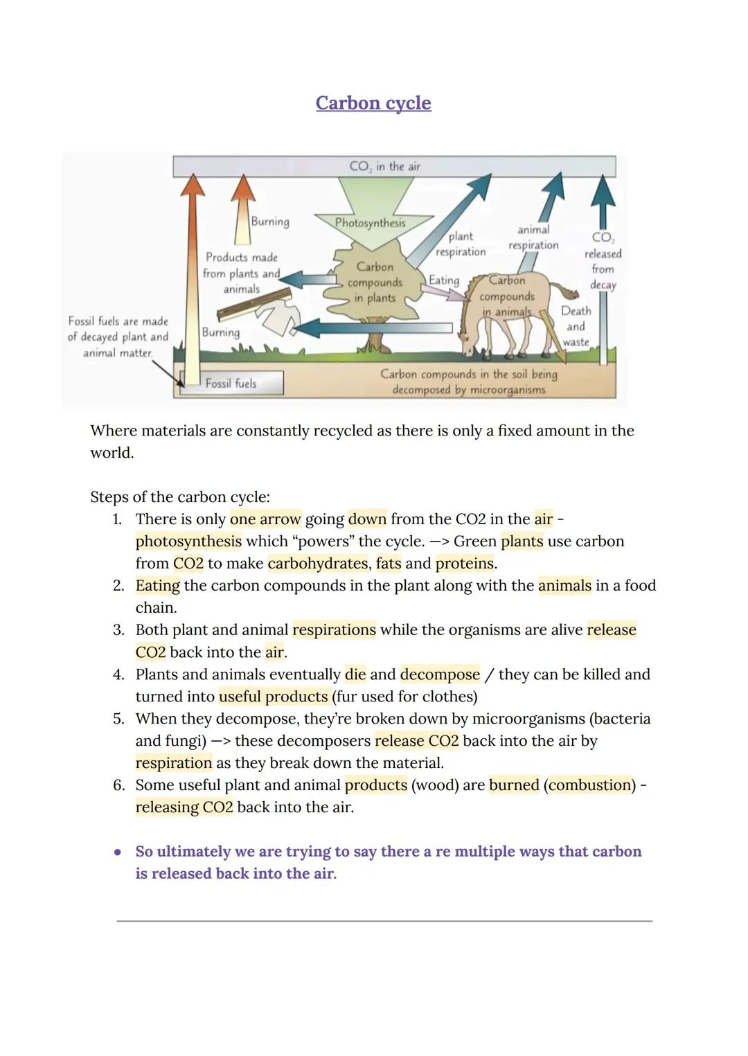 The Nitrogen, Carbon and Water Cycle - Higher and Foundtion tier - Combained science - EDEXCEL