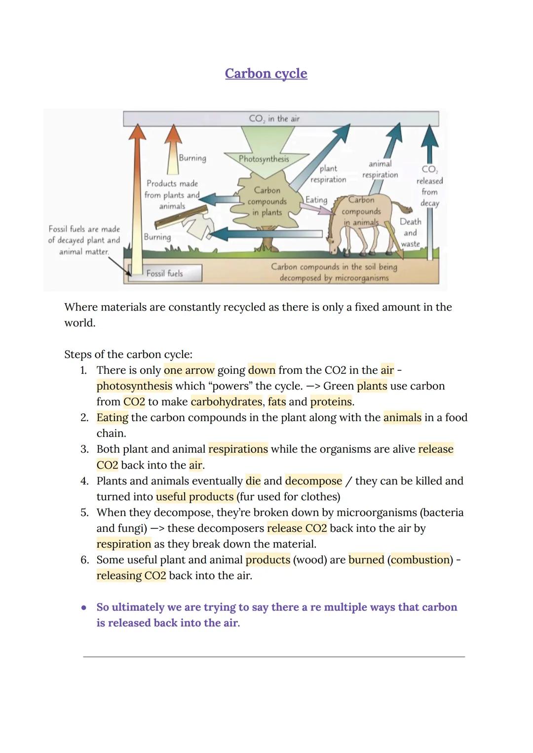 Carbon cycle
CO, in the air
Burning
Photosynthesis
animal
Products made
from plants and
animals
plant
respiration
CO₂
respiration
released
C