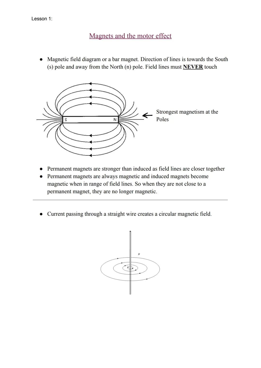 Magnetic fields and the motor effect, solenoids and electromagnetic fields - Combined science