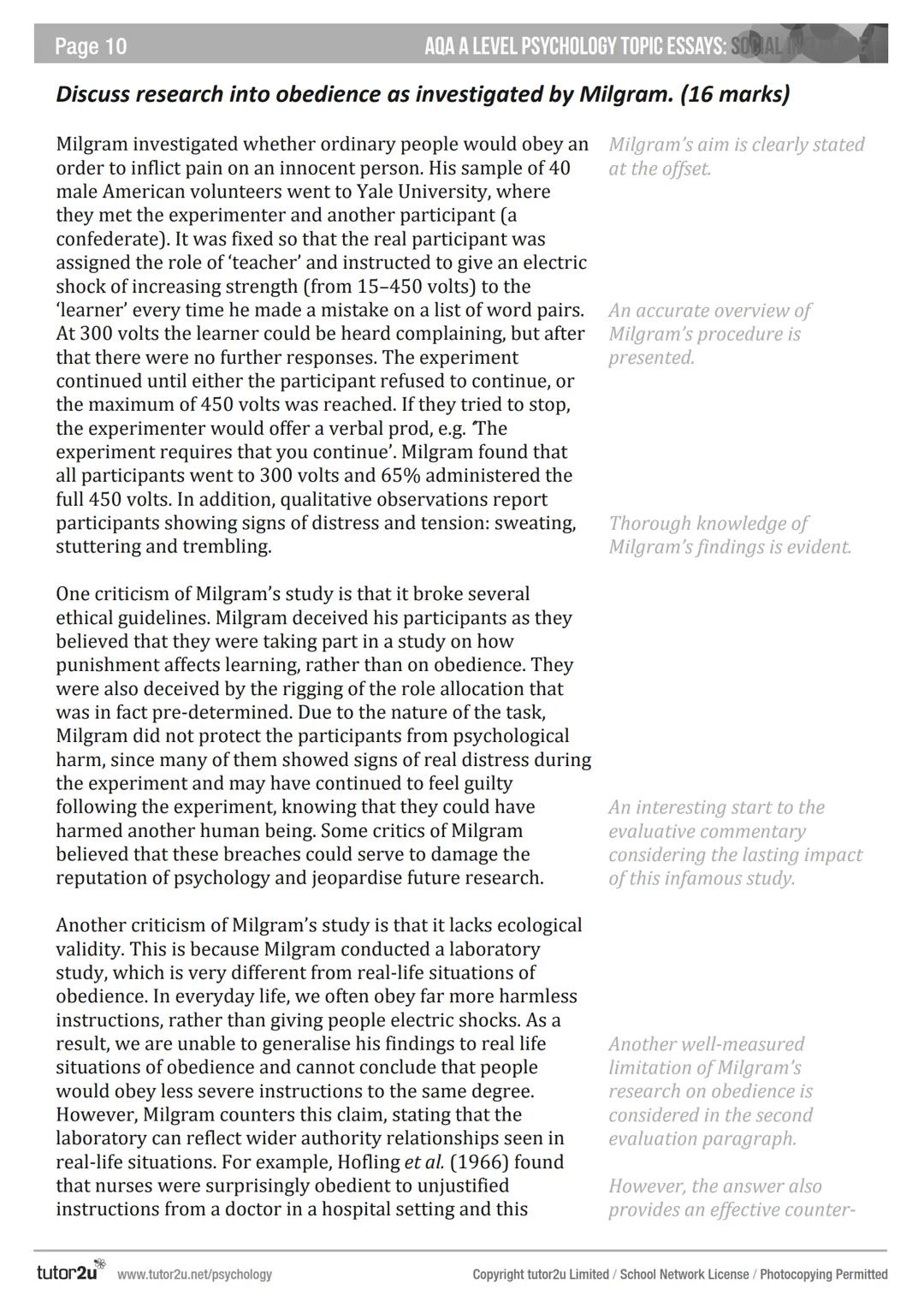 AQA A LEVEL
PSYCHOLOGY
TOPIC ESSAYS
Social Influence
A
JOSEPH SPARKS & HELEN LAKIN
tutor2u Page 2
AQA A LEVEL PSYCHOLOGY TOPIC ESSAYS: SOCIA