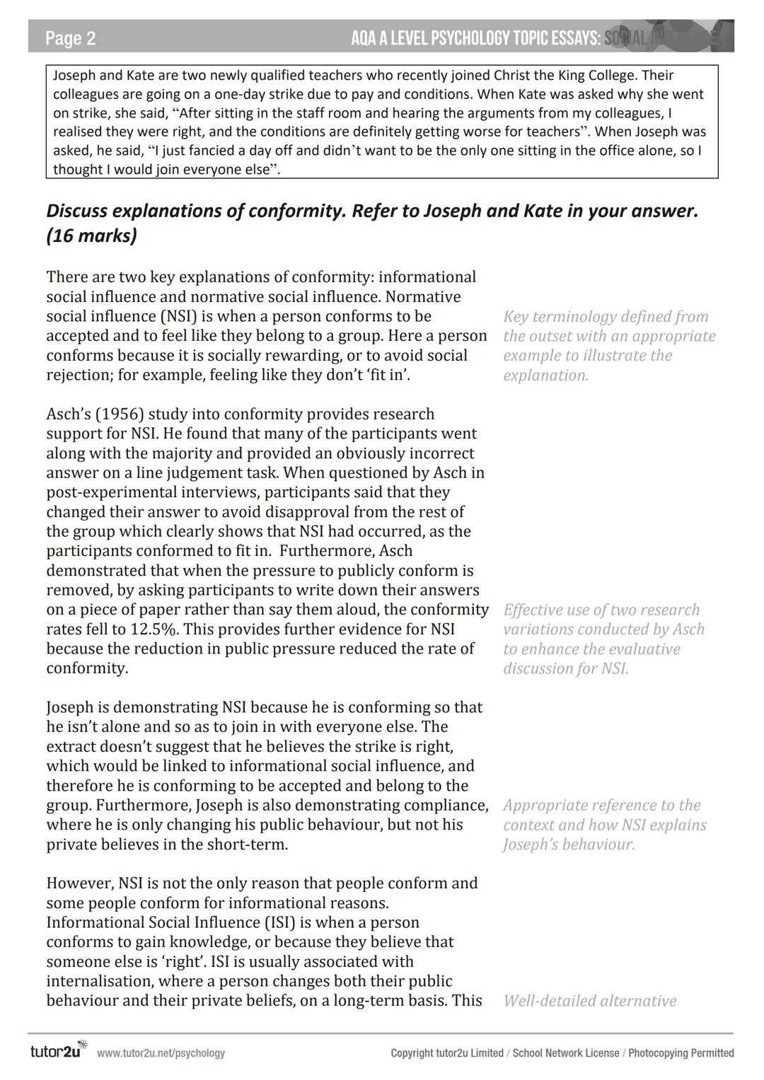 AQA A LEVEL
PSYCHOLOGY
TOPIC ESSAYS
Social Influence
A
JOSEPH SPARKS & HELEN LAKIN
tutor2u Page 2
AQA A LEVEL PSYCHOLOGY TOPIC ESSAYS: SOCIA