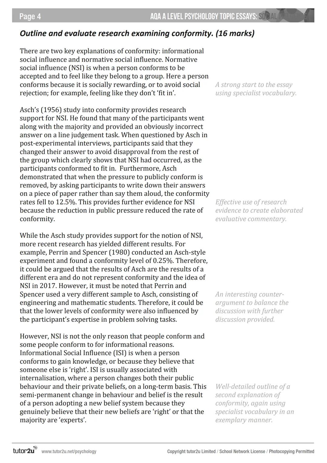 AQA A LEVEL
PSYCHOLOGY
TOPIC ESSAYS
Social Influence
A
JOSEPH SPARKS & HELEN LAKIN
tutor2u Page 2
AQA A LEVEL PSYCHOLOGY TOPIC ESSAYS: SOCIA
