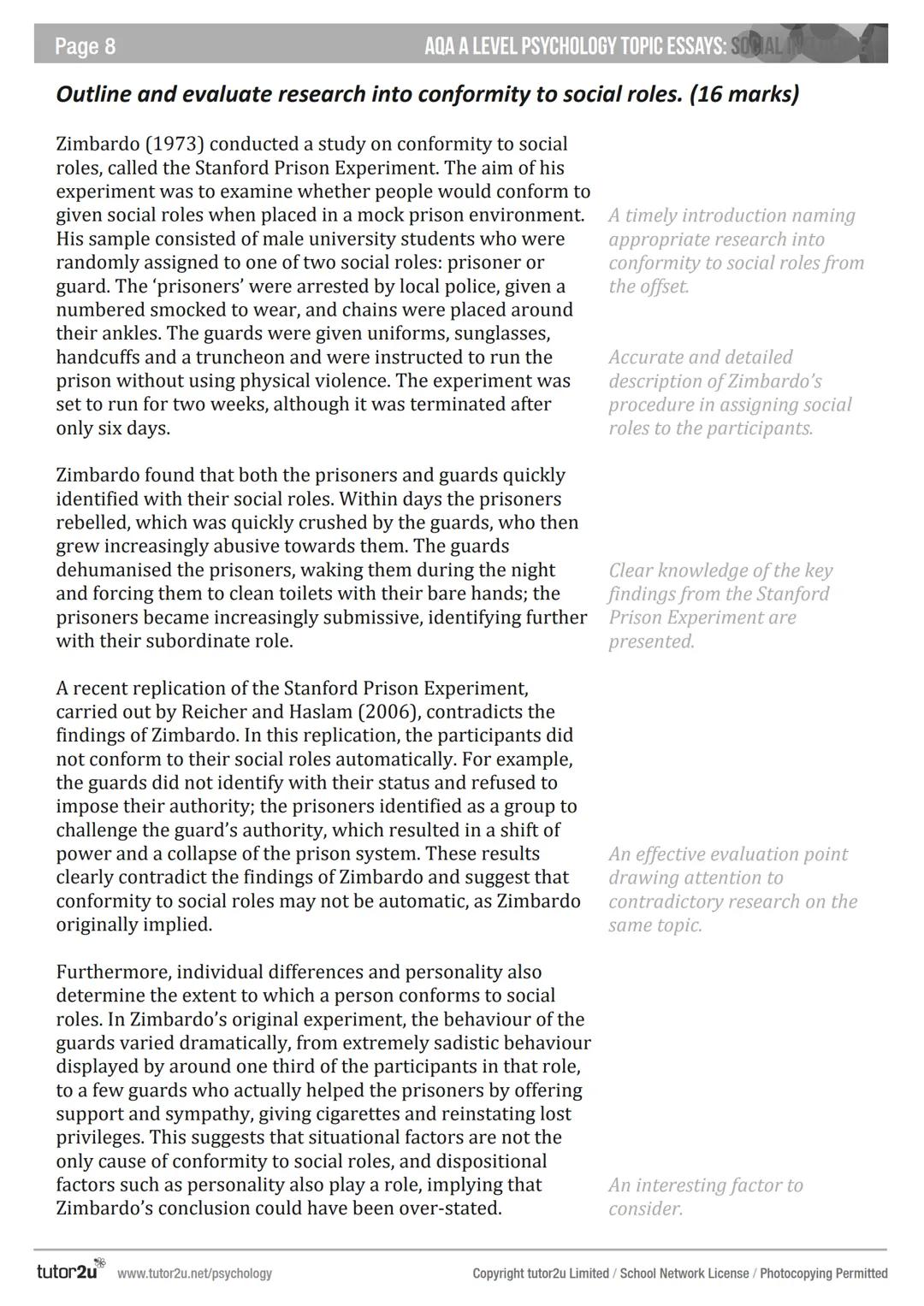 AQA A LEVEL
PSYCHOLOGY
TOPIC ESSAYS
Social Influence
A
JOSEPH SPARKS & HELEN LAKIN
tutor2u Page 2
AQA A LEVEL PSYCHOLOGY TOPIC ESSAYS: SOCIA