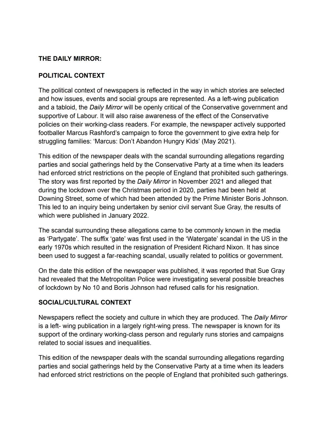 # THE DAILY MIRROR:
## POLITICAL CONTEXT
The political context of newspapers is reflected in the way in which stories are selected
and how