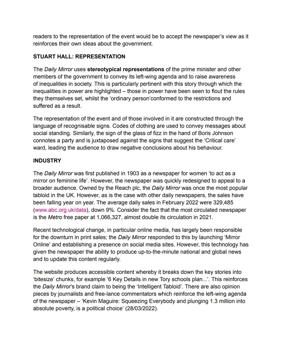 # THE DAILY MIRROR:
## POLITICAL CONTEXT
The political context of newspapers is reflected in the way in which stories are selected
and how