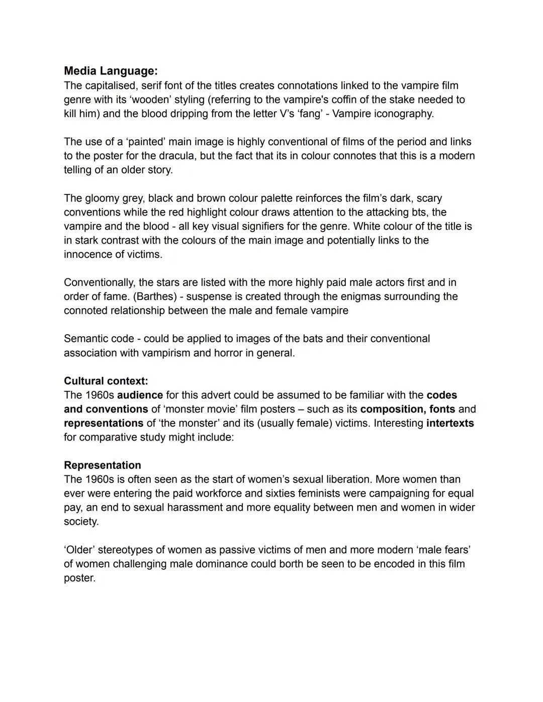 Media Language:
The capitalised, serif font of the titles creates connotations linked to the vampire film
genre with its 'wooden' styling (r