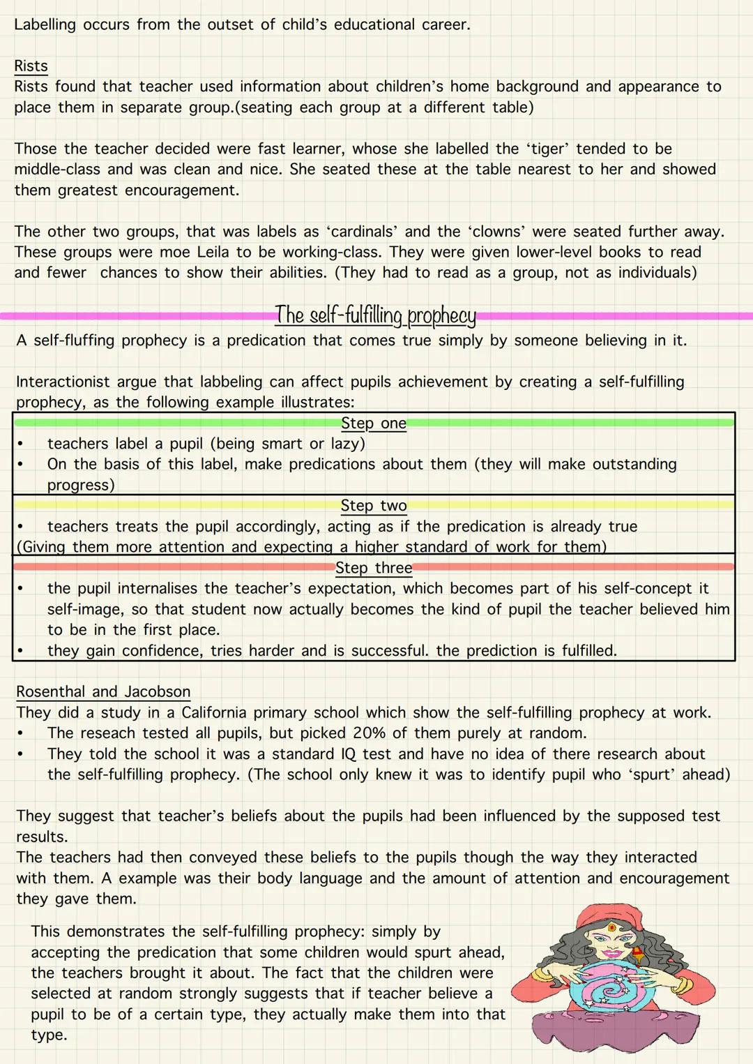 # Class and achievement (internal factors)
## Labelling
To label someone is by attaching a meaning or definitions someone.
Teacher may lab