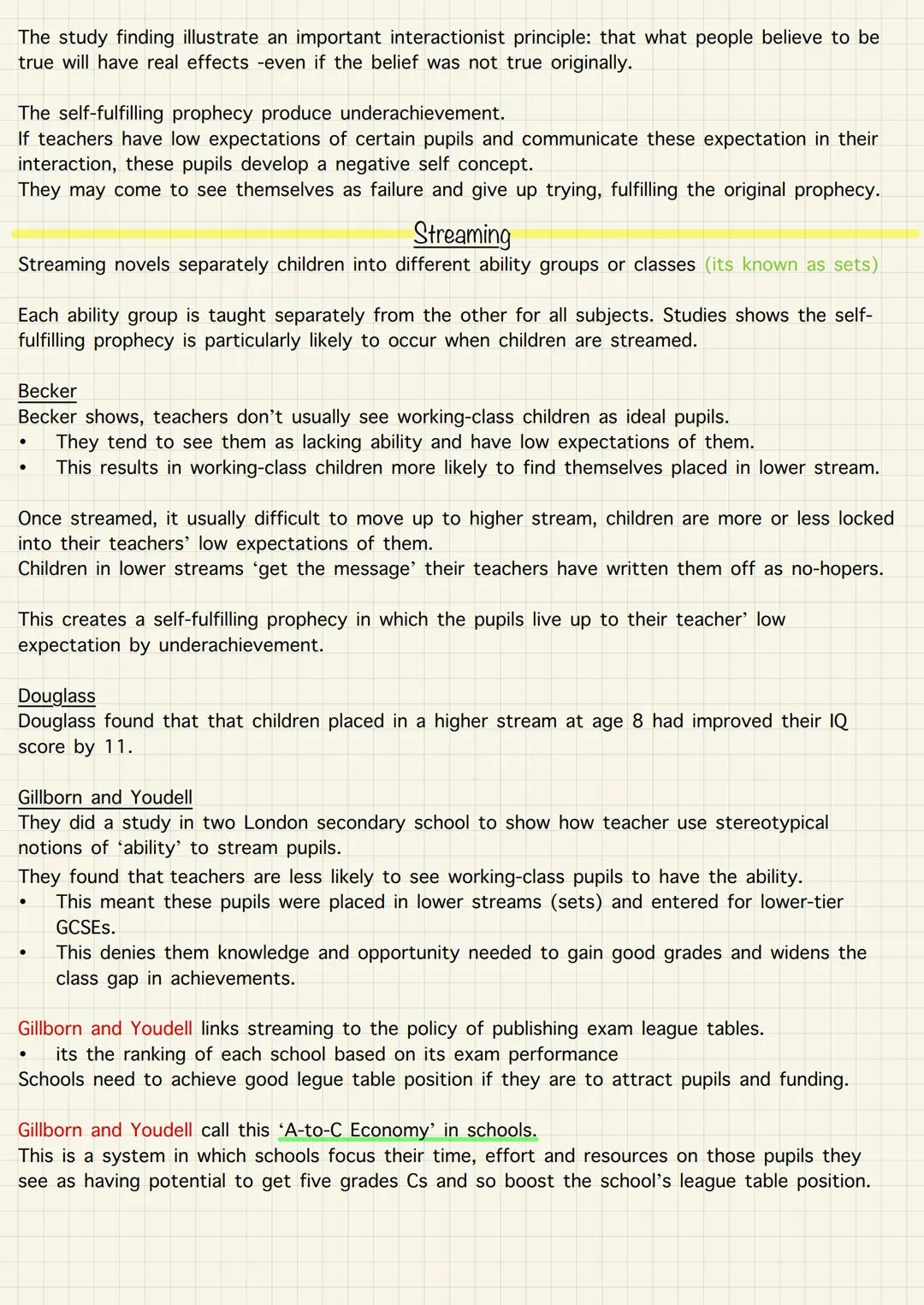 # Class and achievement (internal factors)
## Labelling
To label someone is by attaching a meaning or definitions someone.
Teacher may lab