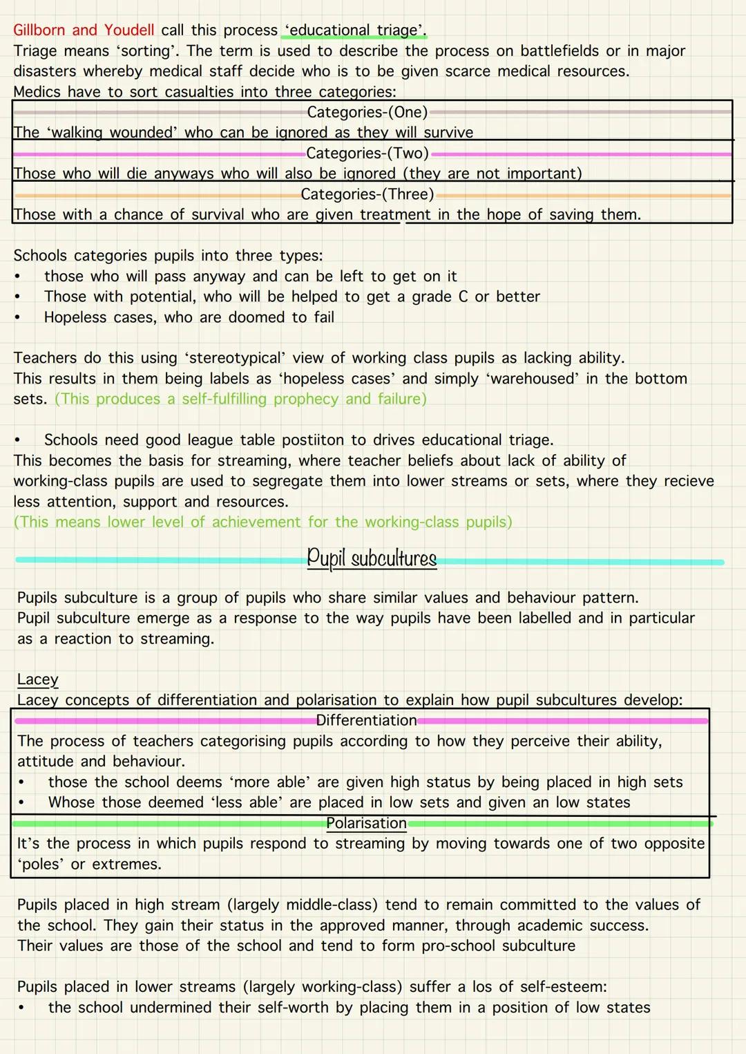 # Class and achievement (internal factors)
## Labelling
To label someone is by attaching a meaning or definitions someone.
Teacher may lab