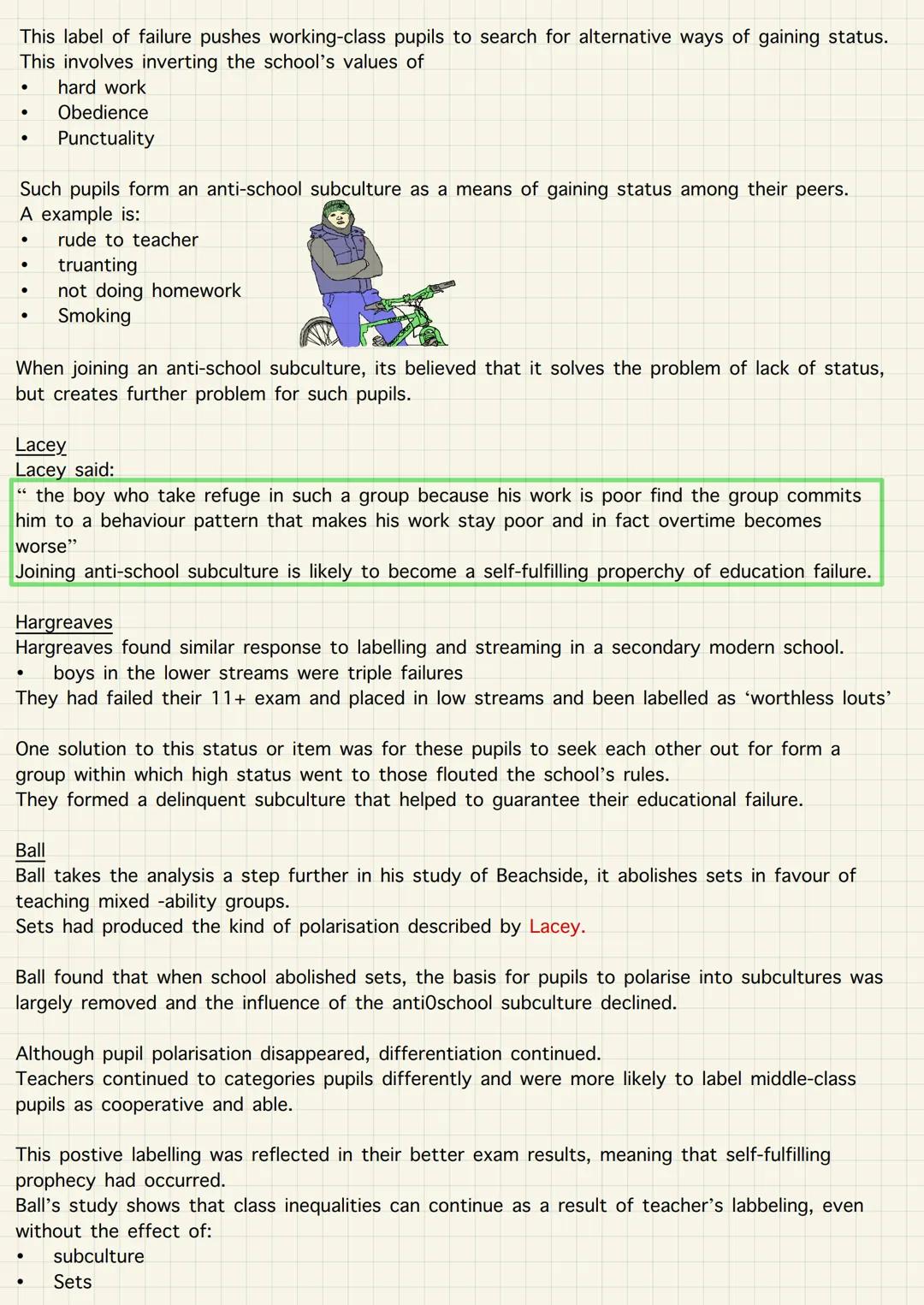 # Class and achievement (internal factors)
## Labelling
To label someone is by attaching a meaning or definitions someone.
Teacher may lab