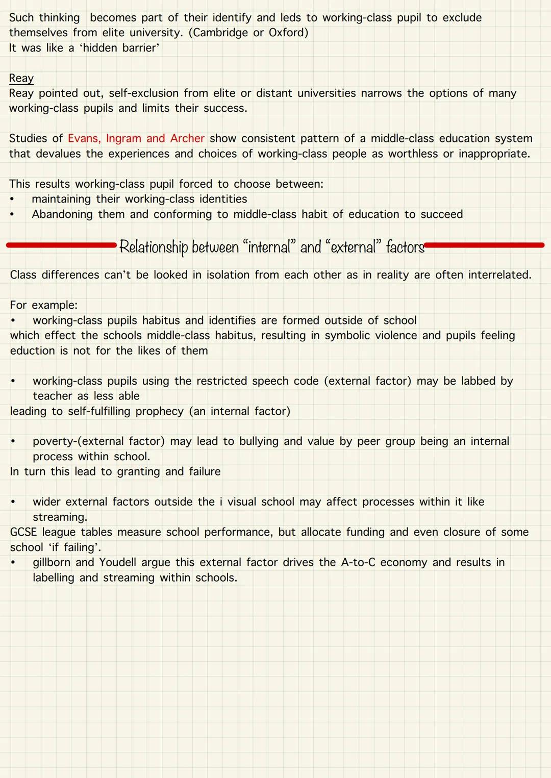 # Class and achievement (internal factors)
## Labelling
To label someone is by attaching a meaning or definitions someone.
Teacher may lab