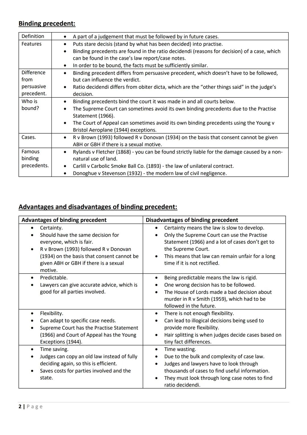 A-Level Law - Paper 2 Section A Revision Guide (OCR)
The mechanics of precedent:
Stare decisis
•
•
To stand by matters that have been decide