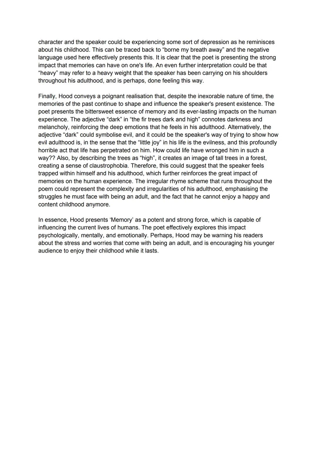 The poem "I Remember, I Remember" by Thomas Hood explores the theme of memory as
the speaker reflects on his childhood. Hood vividly portray