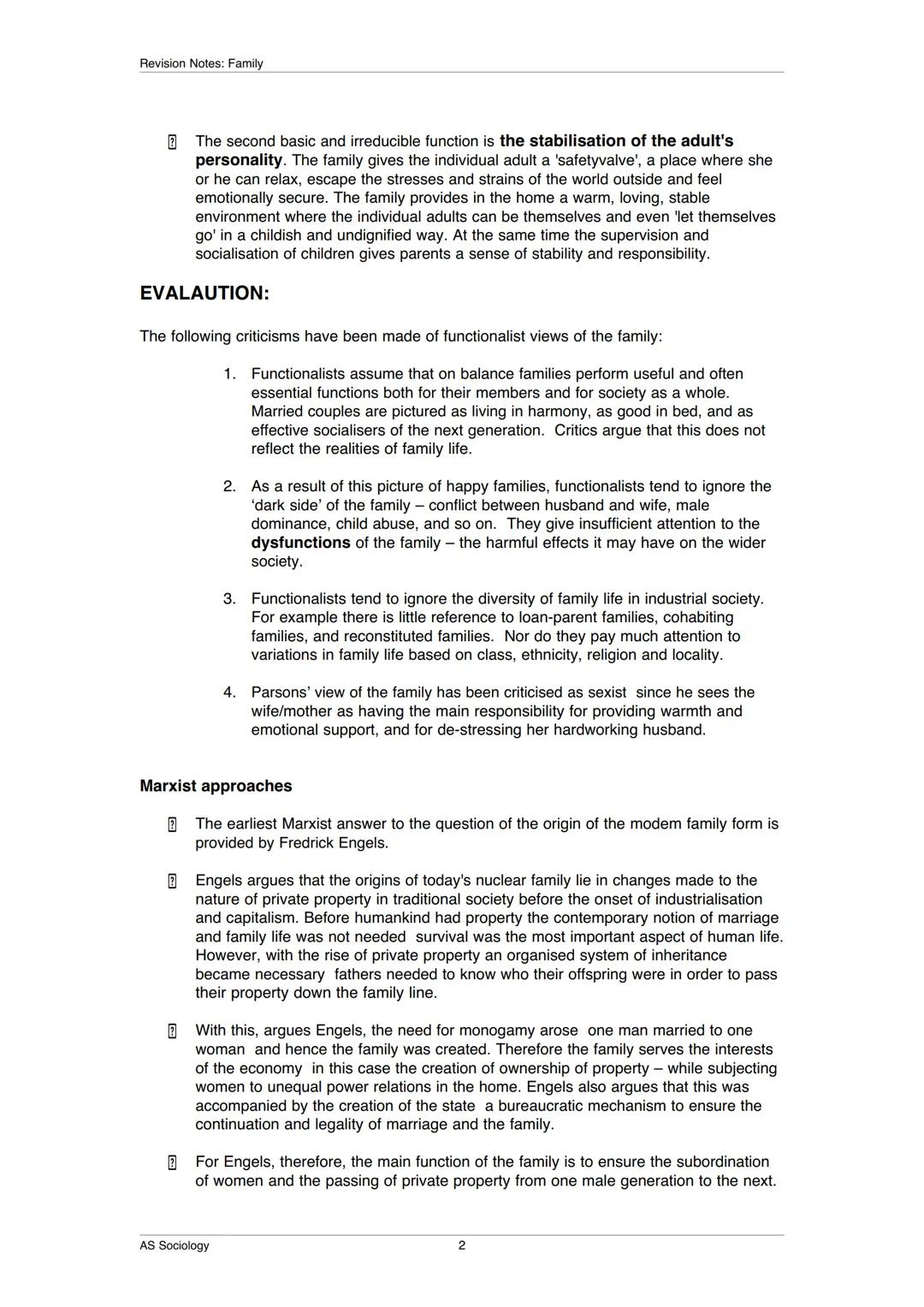 Revision Notes: Family
Unit 1: The family and recent social change
1. Concepts and Definitions
Household A household consists of a person