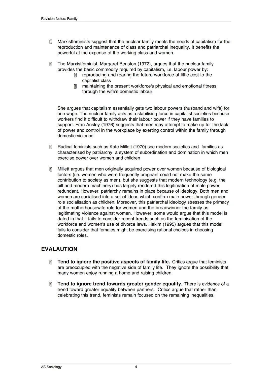 Revision Notes: Family
Unit 1: The family and recent social change
1. Concepts and Definitions
Household A household consists of a person