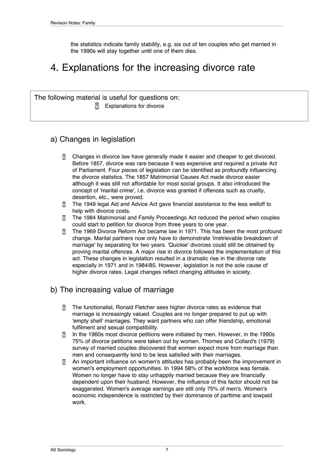 Revision Notes: Family
Unit 1: The family and recent social change
1. Concepts and Definitions
Household A household consists of a person