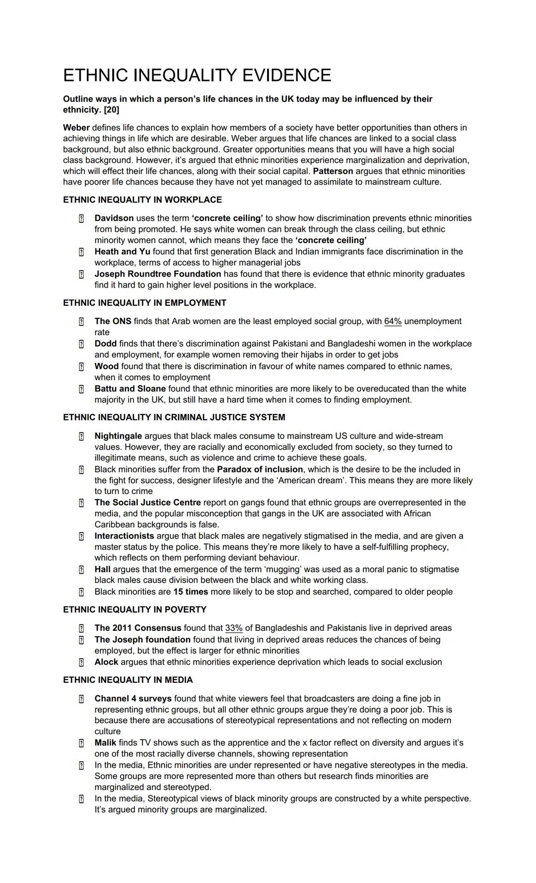 CLASS INEQUALITY EVIDENCE
Outline ways that a person's social class background may affect their chances of achieving a
secure and well-paid
