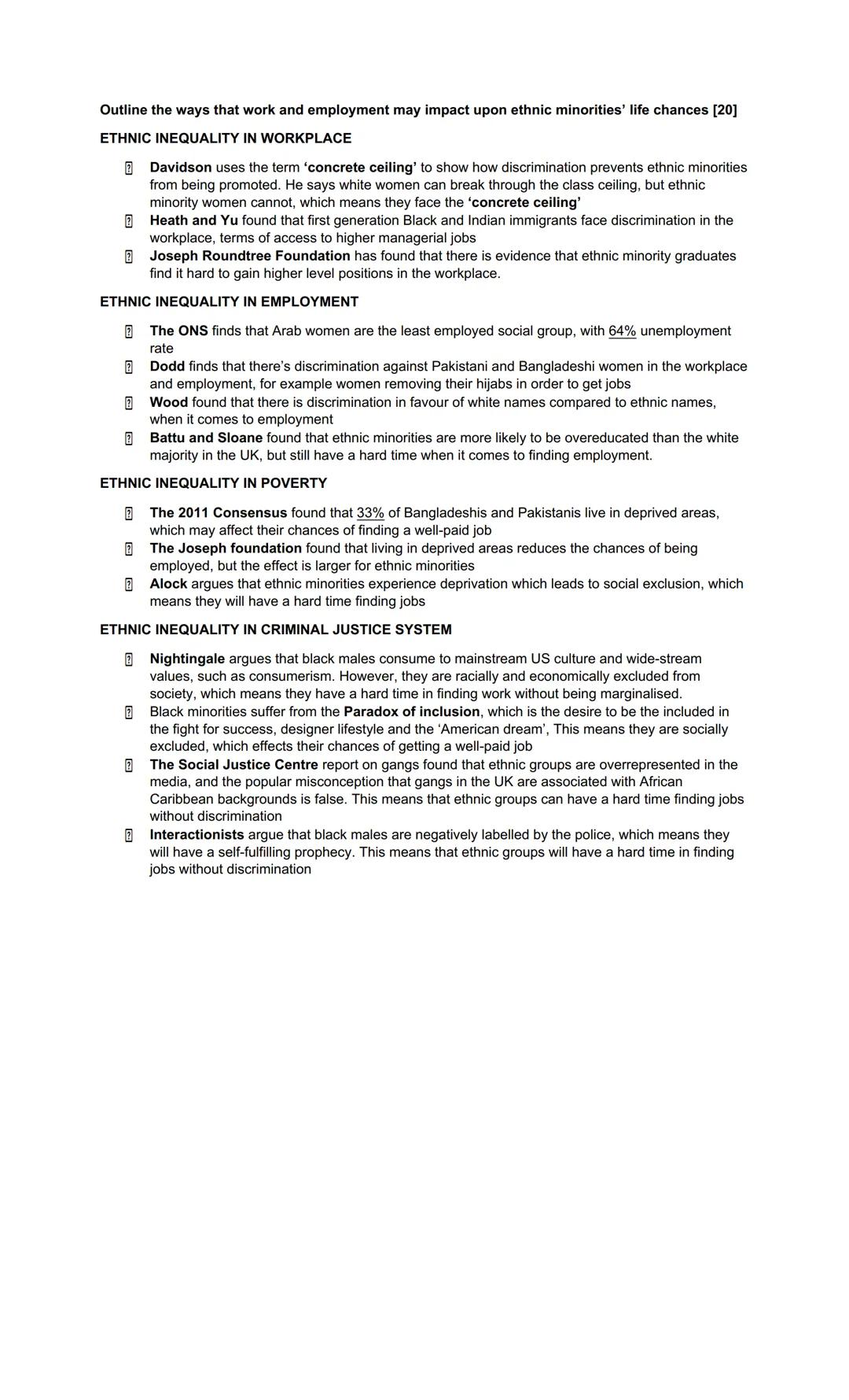 CLASS INEQUALITY EVIDENCE
Outline ways that a person's social class background may affect their chances of achieving a
secure and well-paid