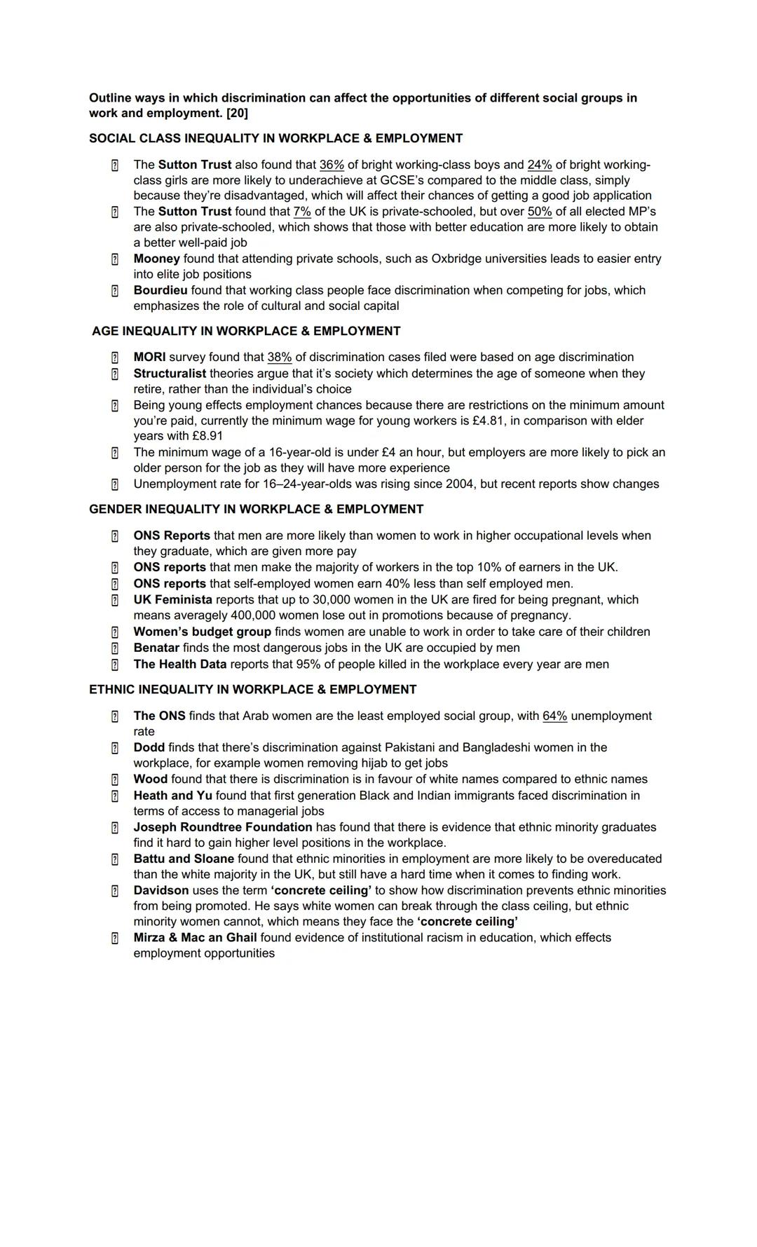 CLASS INEQUALITY EVIDENCE
Outline ways that a person's social class background may affect their chances of achieving a
secure and well-paid