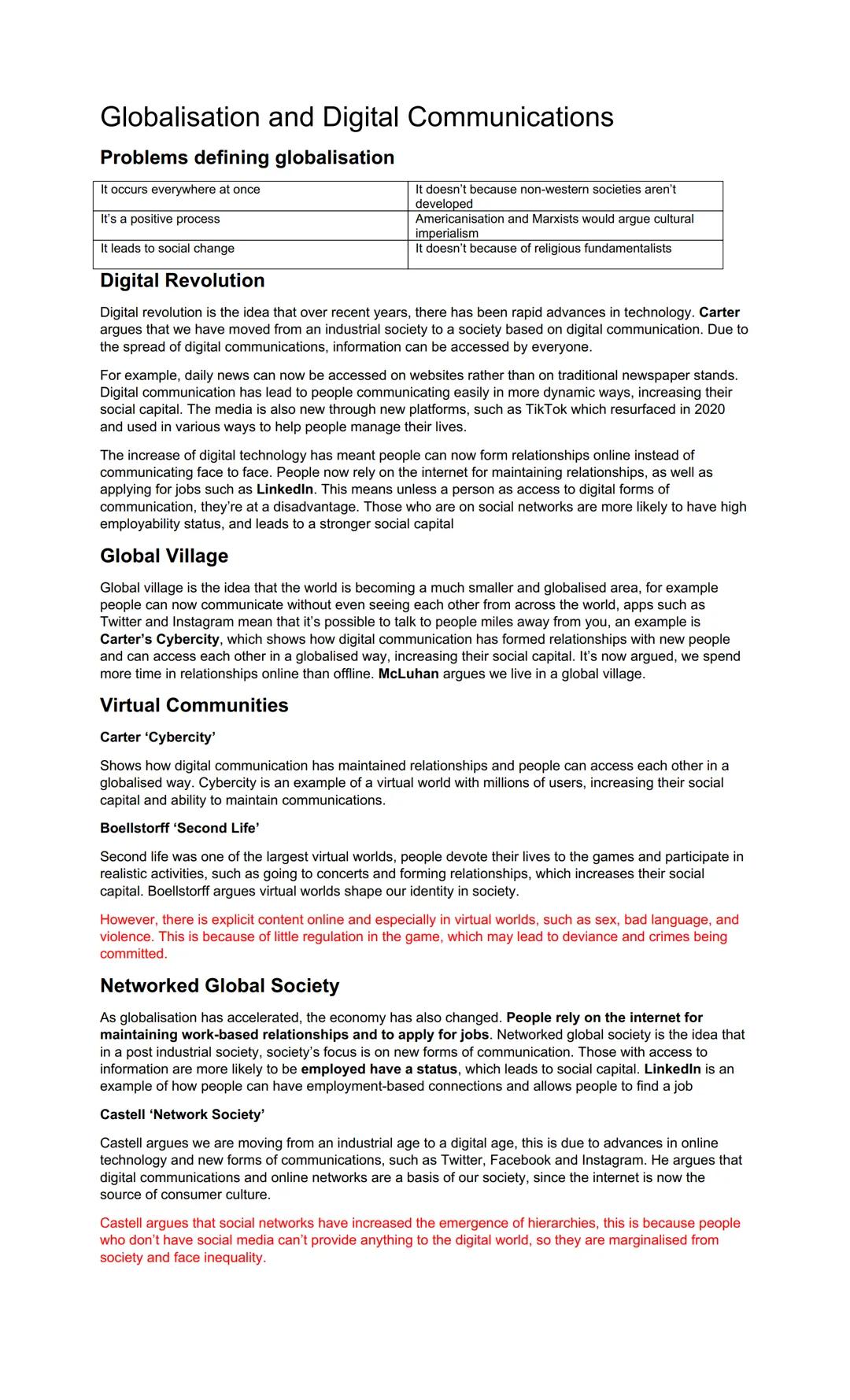 Globalisation and Digital Communications
Problems defining globalisation
It occurs everywhere at once
It's a positive process
It leads to so
