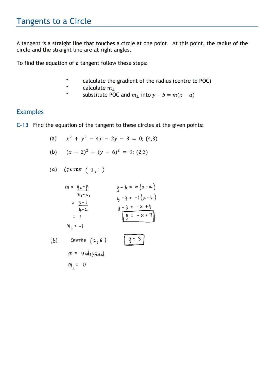 HIGHER MATHS
Circle
Notes with Examples
Mr Miscandlon
Gw13miscandlondavid@glow.sch.uk Equation of a Circle with Centre (a, b)
The equation o