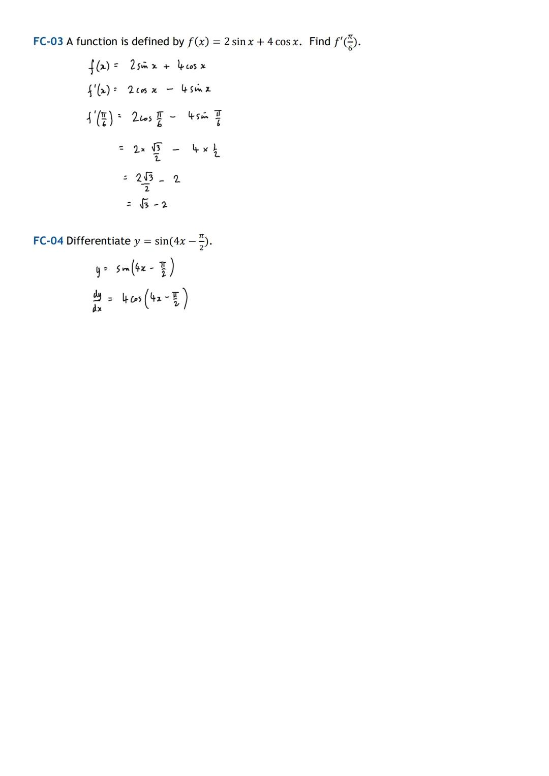 # HIGHER MATHS
Further Calculus
Notes with Examples
Mr Miscandlon
gw13miscandlondavid@glow.sch.uk # Differentiating sin x and cos x
In