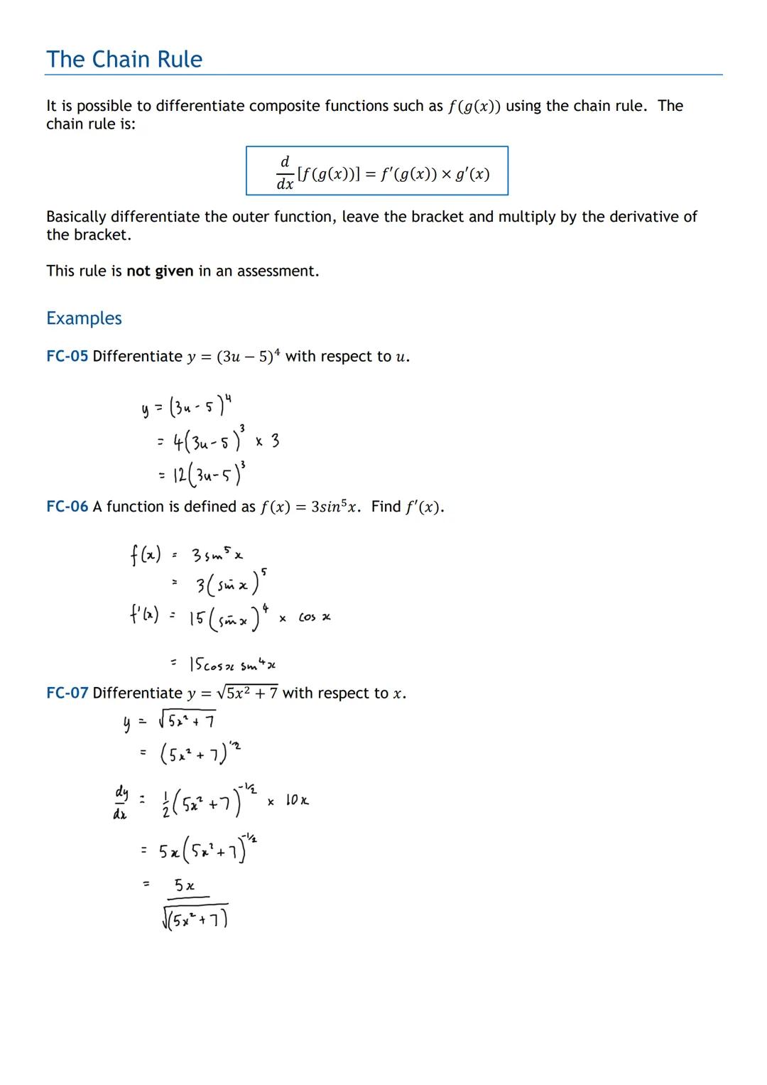 # HIGHER MATHS
Further Calculus
Notes with Examples
Mr Miscandlon
gw13miscandlondavid@glow.sch.uk # Differentiating sin x and cos x
In