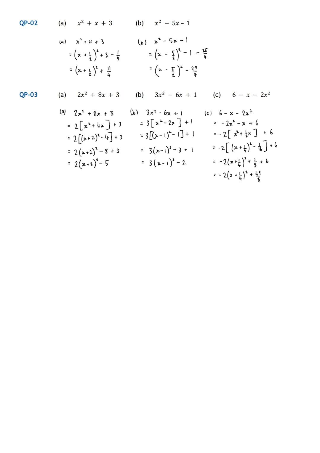 HIGHER MATHS
Quadratics & Polynomials
Notes with Examples
Mr Miscandlon
Gw13miscandlondavid@glow.sch.uk Completing the Square
Any quadratic