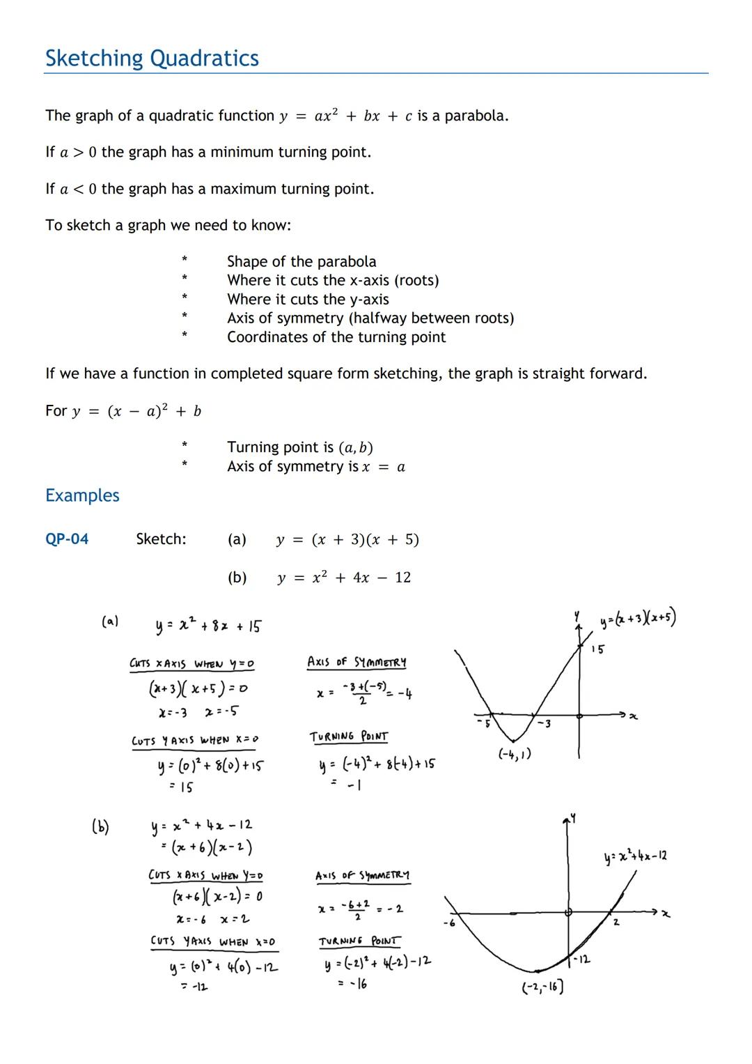 HIGHER MATHS
Quadratics & Polynomials
Notes with Examples
Mr Miscandlon
Gw13miscandlondavid@glow.sch.uk Completing the Square
Any quadratic