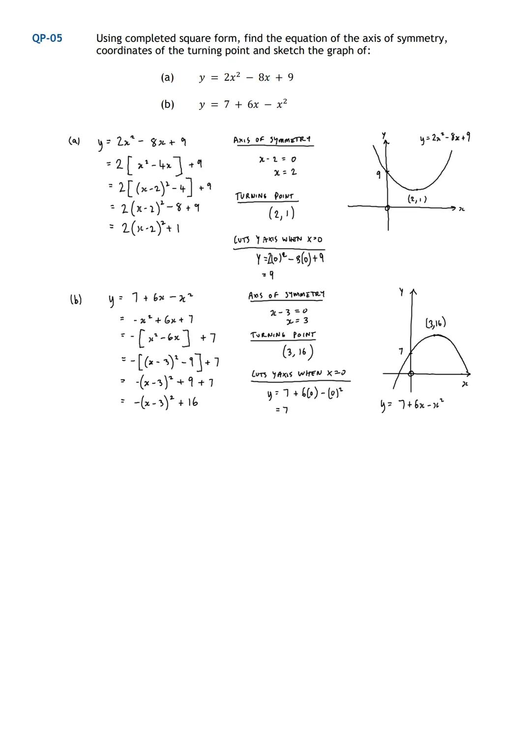 HIGHER MATHS
Quadratics & Polynomials
Notes with Examples
Mr Miscandlon
Gw13miscandlondavid@glow.sch.uk Completing the Square
Any quadratic