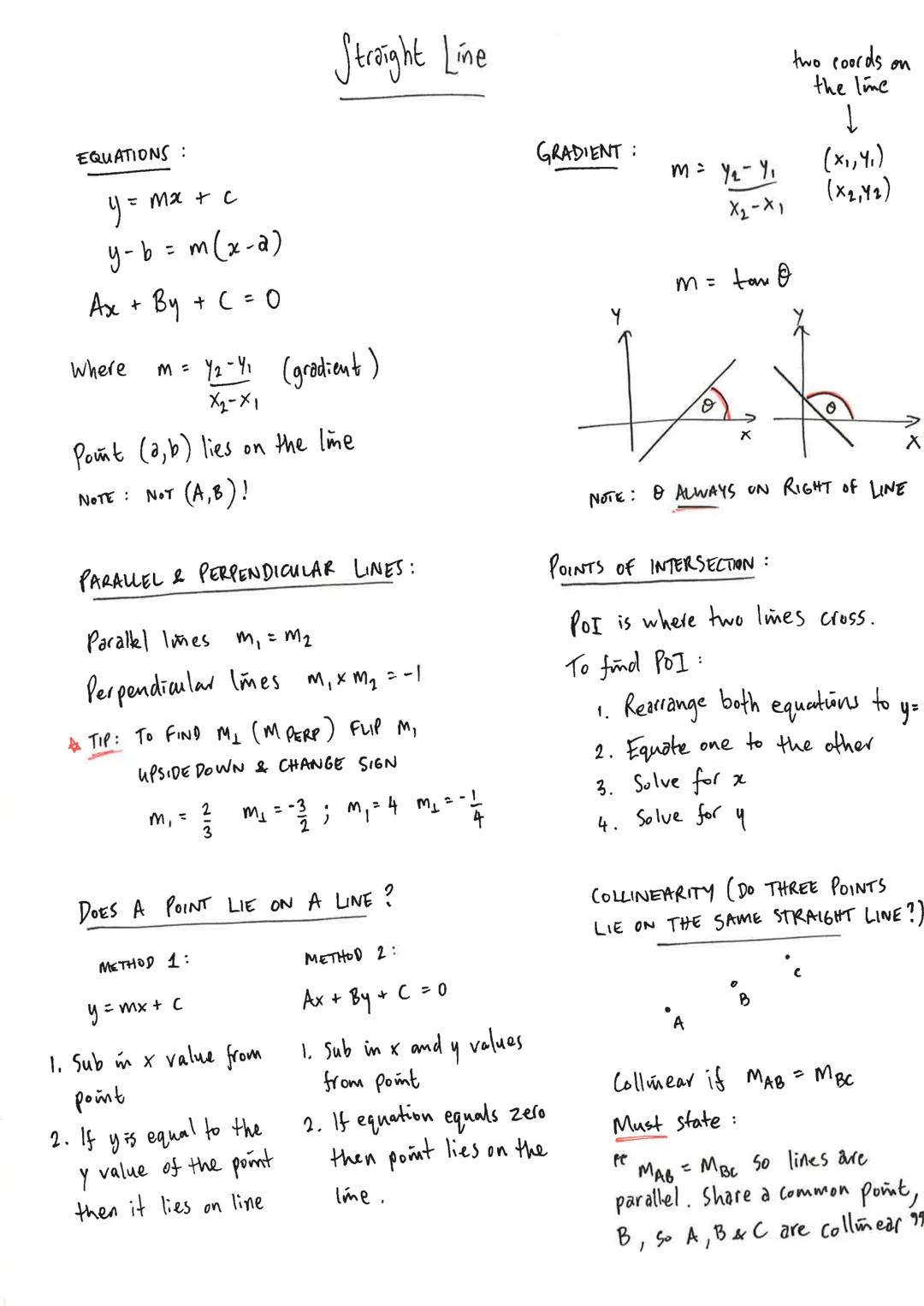 Mr Miscandlons
Notes:
C&E Higher EQUATIONS:
= mx + c
y =
y-b = m (x-a)
Ax + By + C = 0
Straight Line
Where
m = Y₂-4₁ (gradient)
×2-×1
GRADIE