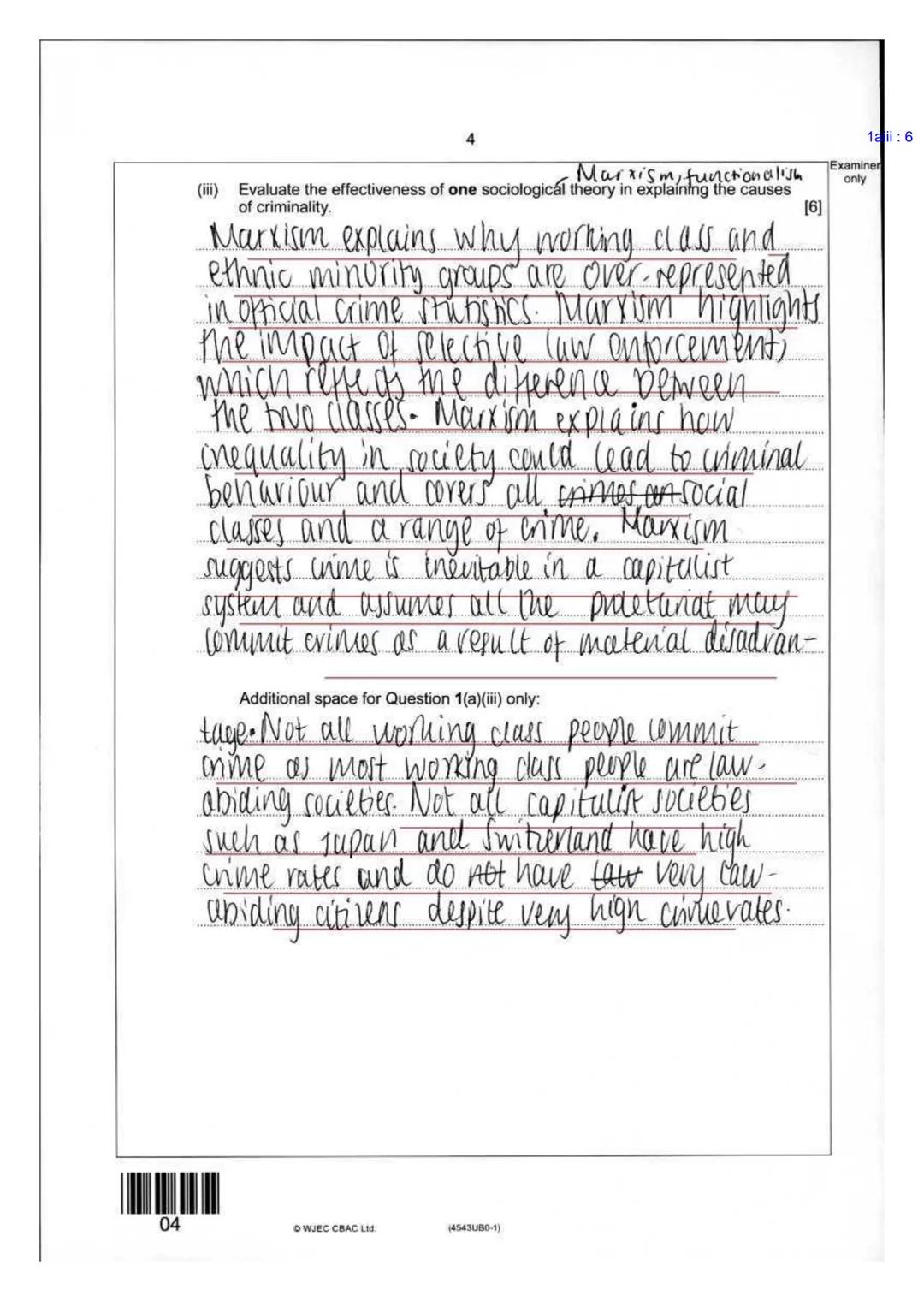 17
Script Marks
Component. 4543UB0-1-CRIMINOLOGY UNIT 2 UNIT 2 PAPER
doko Name
Item
Mark
Comment
1ai
6
1aii
5
1 aiii
6
1bi
2
1bii
2
1c
3
2ai