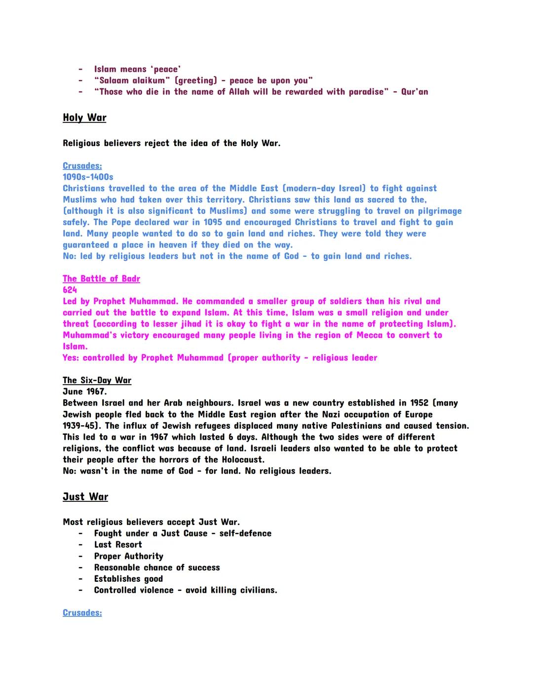 # Religion, Peace and Conflict
Glossary
Just War Theory: Christian principle (rules) does when it is fair to go to war.
Violence: Behaviou