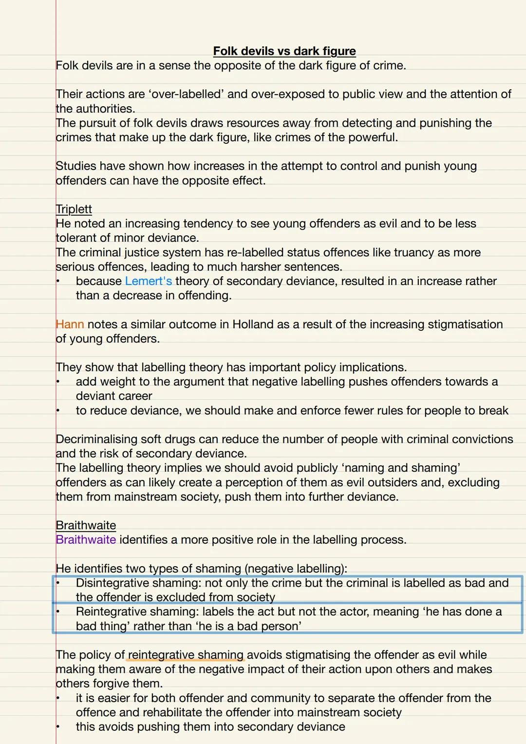 Interactionism/Labelling theory
the social construction of crime
Labelling theorists are interested in how and why certain acts come to be d