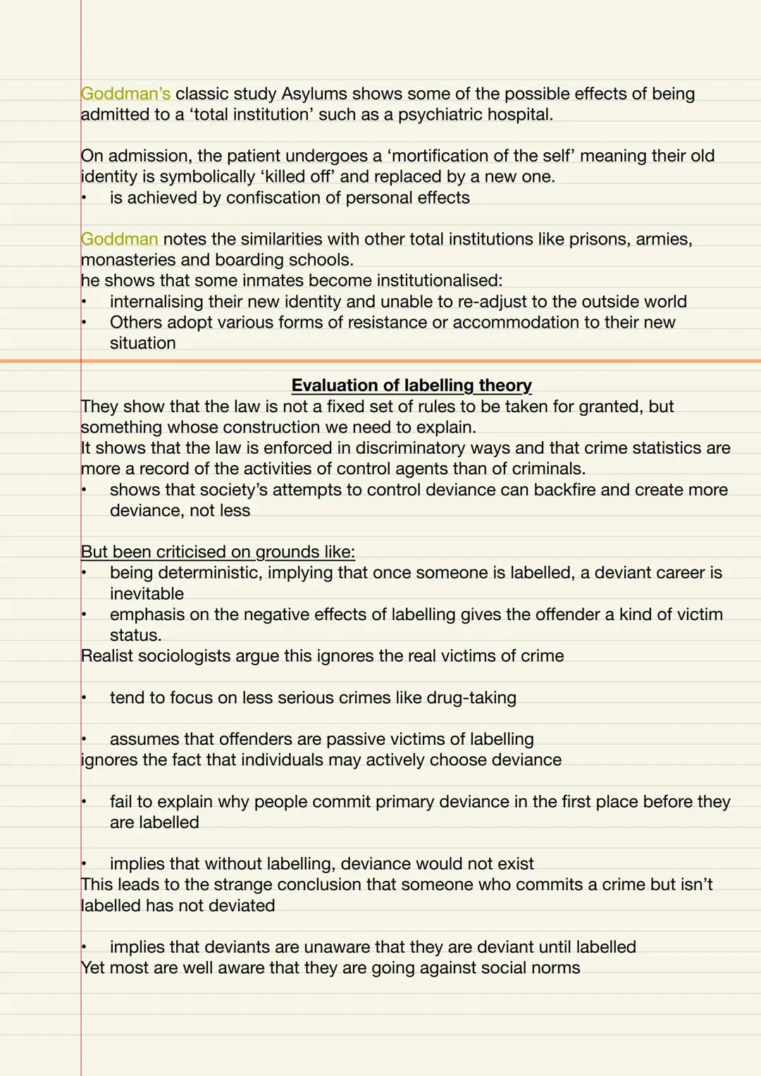 Interactionism/Labelling theory
the social construction of crime
Labelling theorists are interested in how and why certain acts come to be d