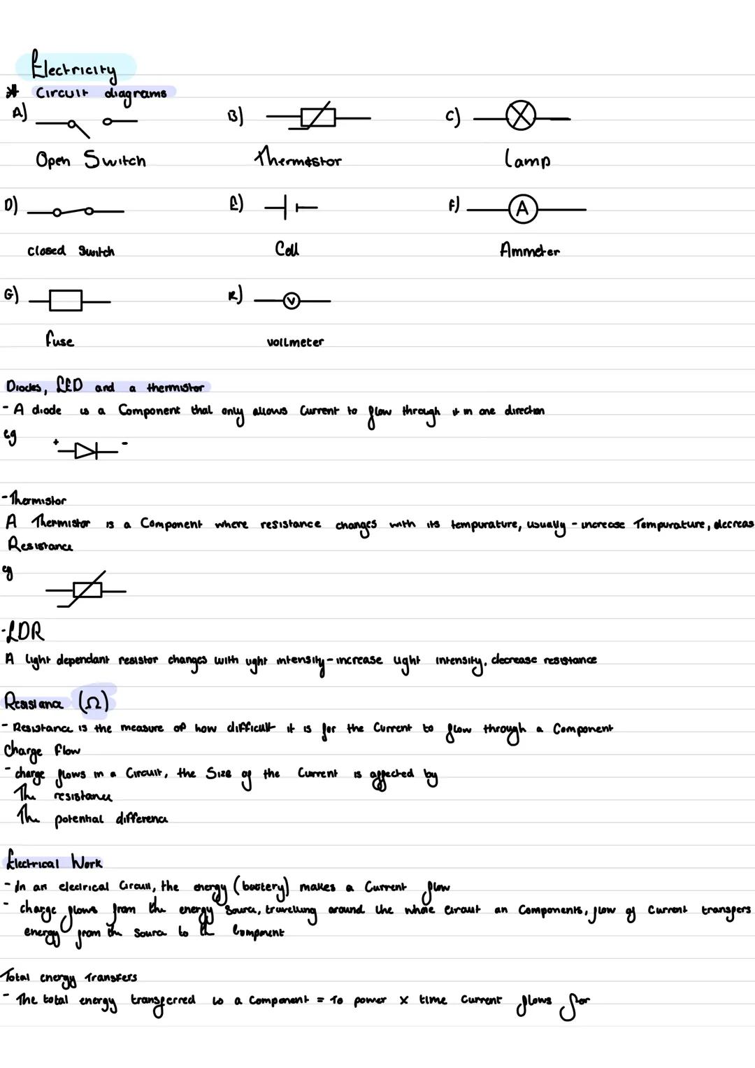 G
N
G
N
G
5
Ο
5
5
T
E
S
G
N
T
G
E
S
T
E
N
G
5
5
5
T
T
T # Electricity
* Circuit diagrams
AJ
Open Switch
3)
c)
Thermastor
Lamp
0)
E)
F)
Close
