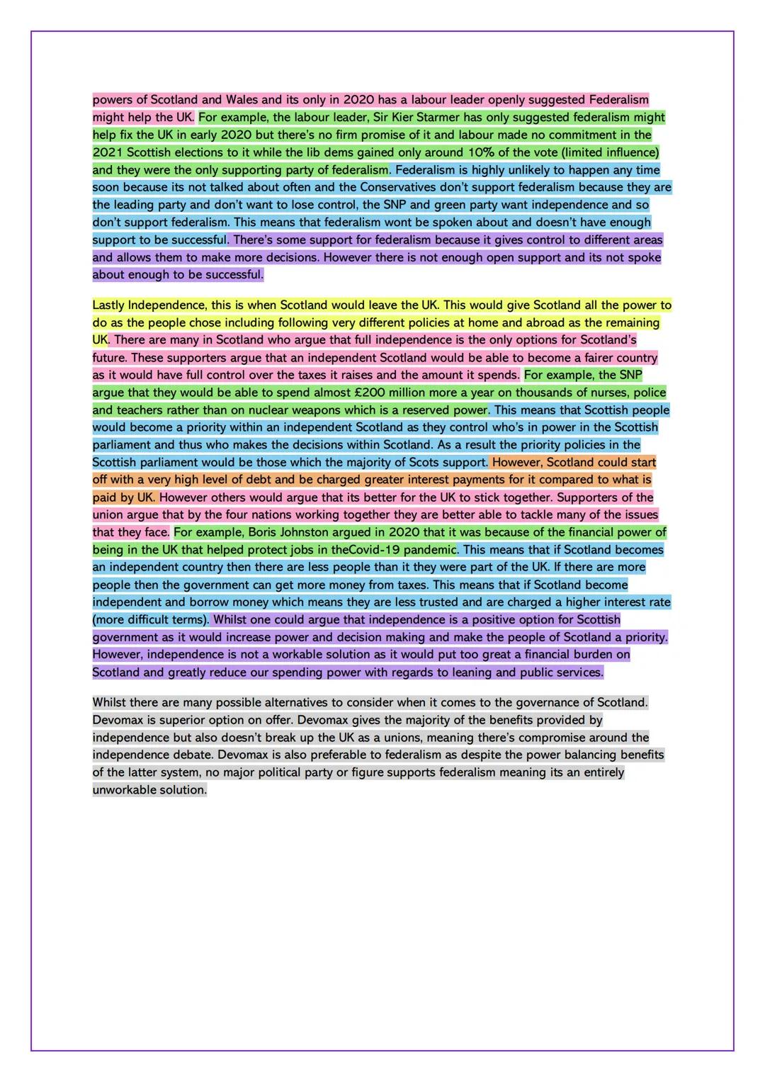 Intro/conc
Point
Explain
Alternatives To Governance In Scotland
To What Extent & Discuss possible alternative for the governance
of Scotland