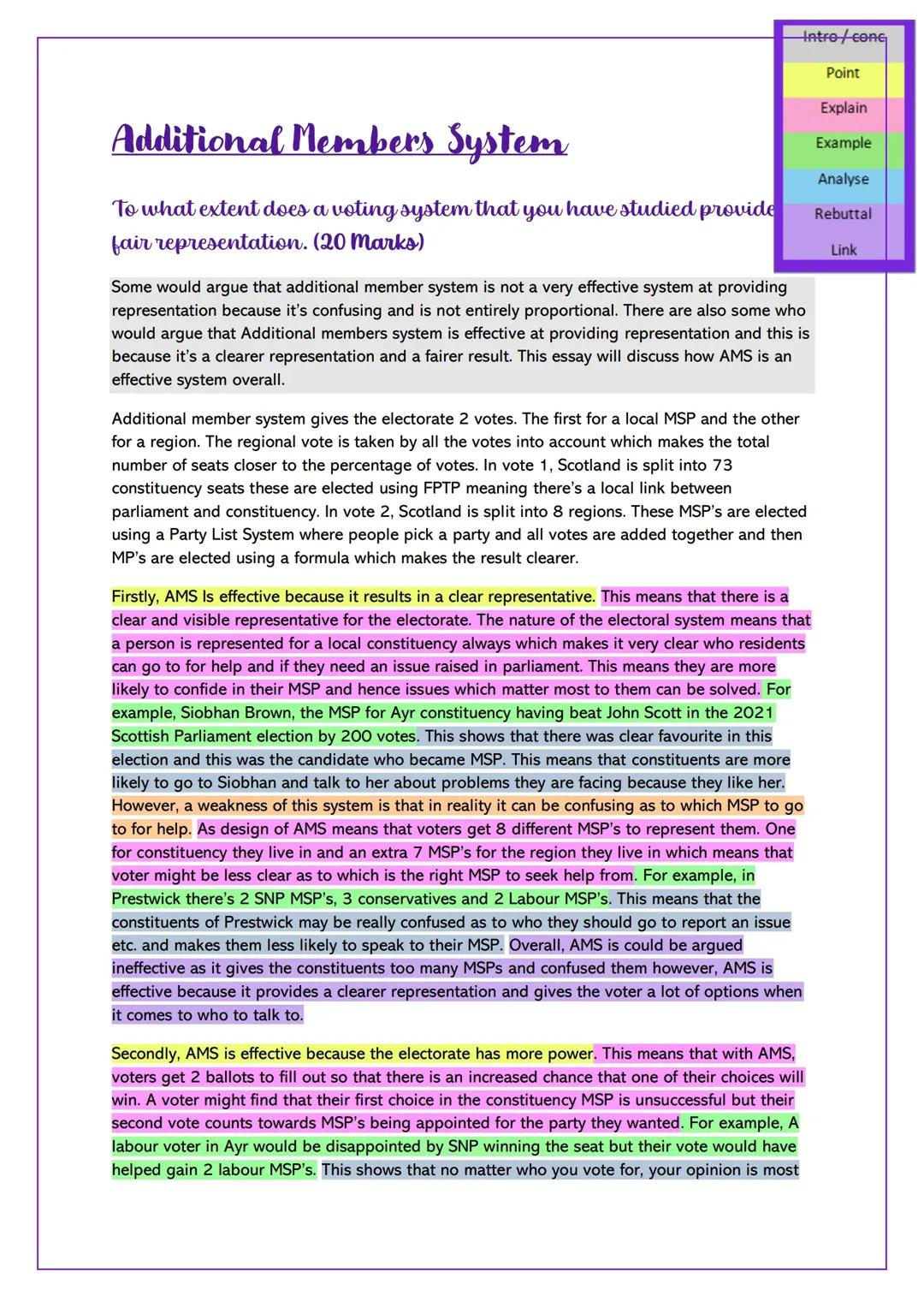 Additional Members System - Higher modern studies essay