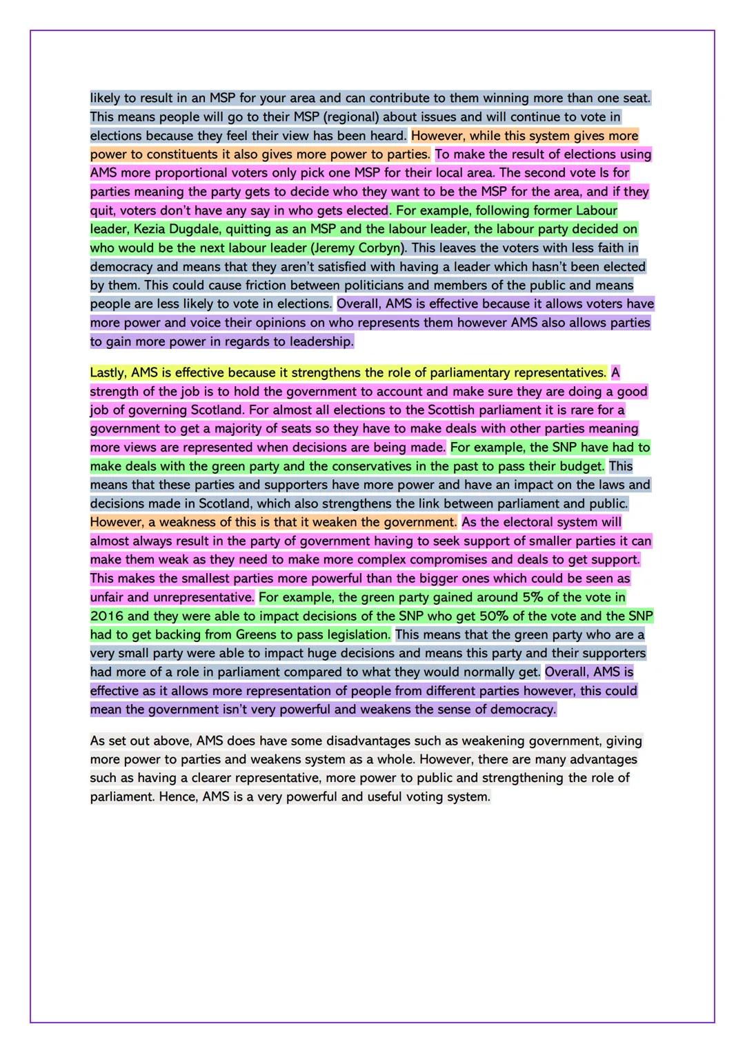Intro/conc
Point
Additional Members System
To what extent does a voting system that you have studied provide
fair representation. (20 marks)