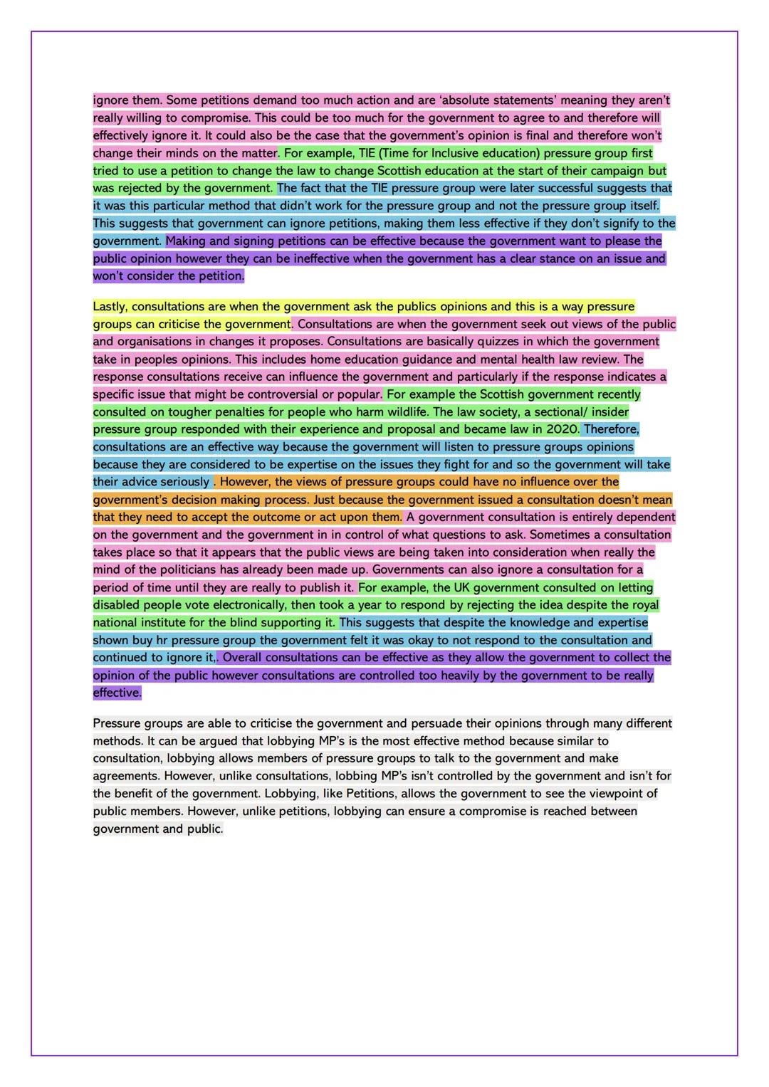 Intro / conc
Point
Explain
Pressure Group Methods
Evaluate methods used by pressure groups (20 Marks)
Pressure groups are one way that the p