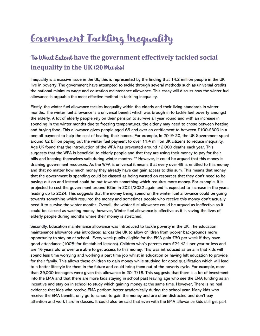 Government tackling inequality: higher modern studies essay
