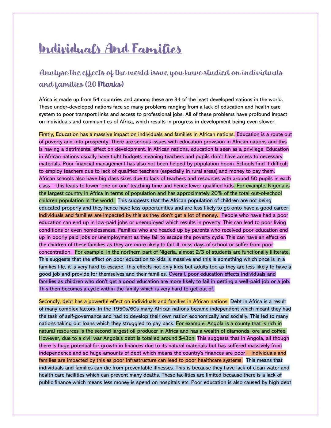 # Individuals And Families
Analyse the effects of the world issue you have studied on individuals
and families (20 Marks)
Africa is made u