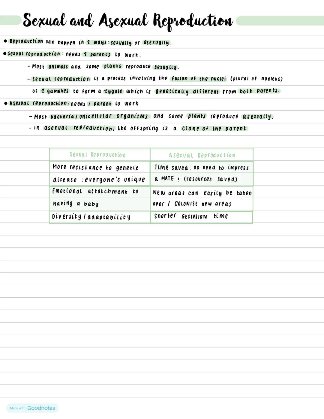 Sexual and Asexual Reproduction
โข Reproduction can happen in 2 ways: sexually or asexually.
โ Sexual reproduction: needs 2 parents to work.