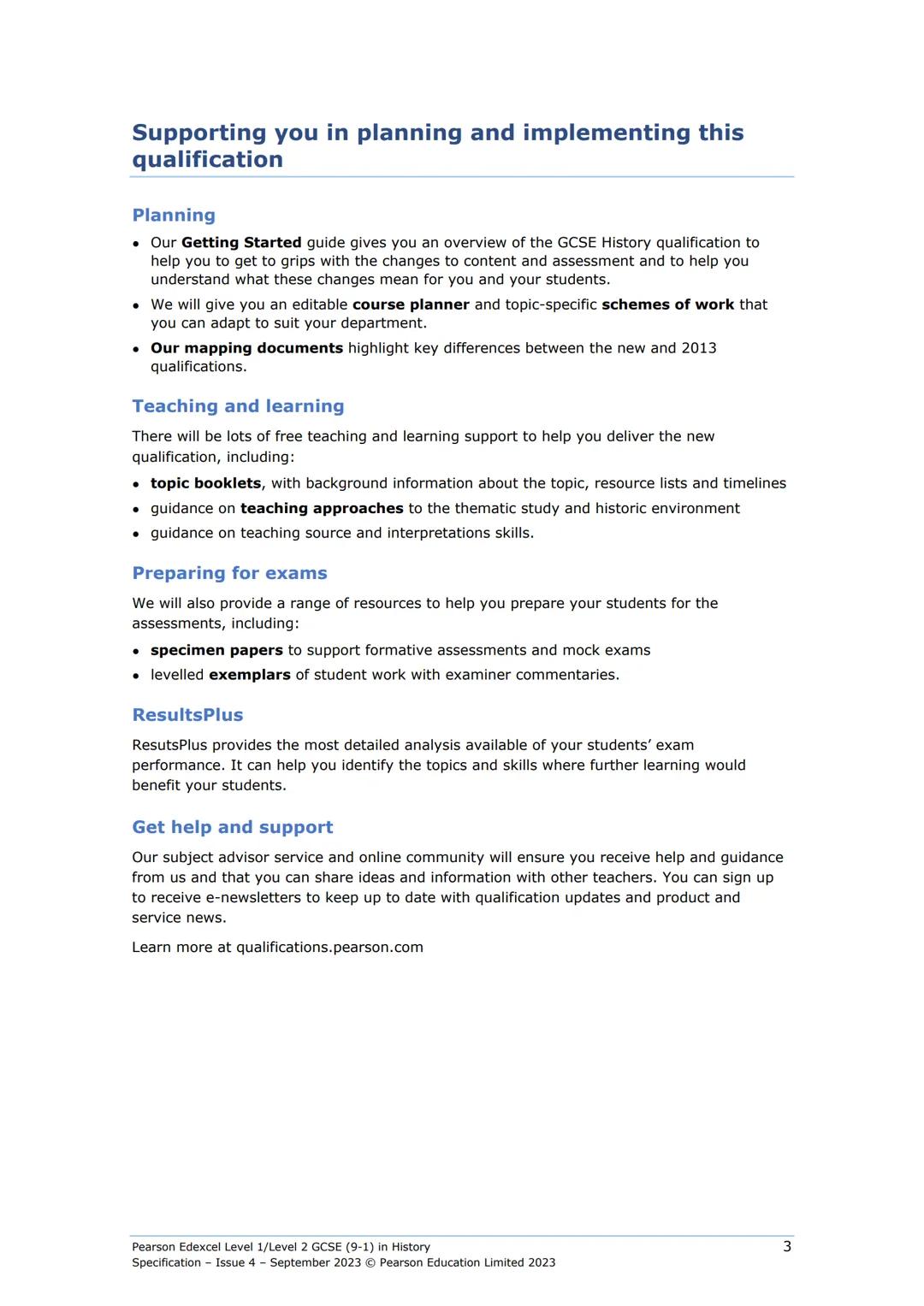 ? Pearson
Edexcel
GCSE (9-1)
History
Specification
Pearson Edexcel Level 1/Level 2 GCSE (9-1) in History (1H10)
First teaching from Septembe