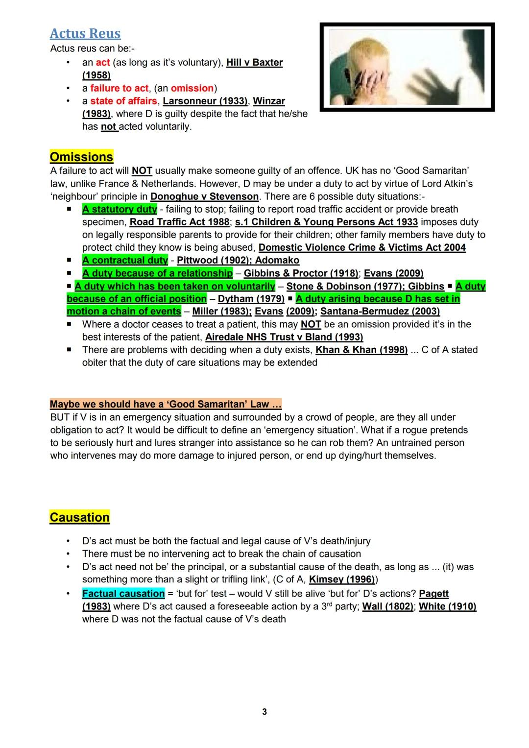 CONTENTS PAGE
Actus Reus
3
Mens Rea (MR)
5
Strict Liability
7
Murder
8
Attempts
10
Involuntary Manslaughter (IM)
12
Diminished Responsibilit